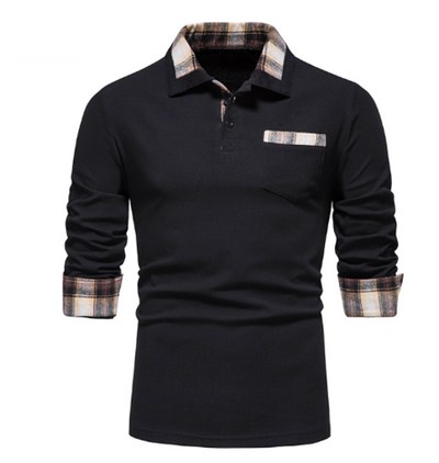Tommy Polo | Polo à manches longues avec col en patchwork pour hommes