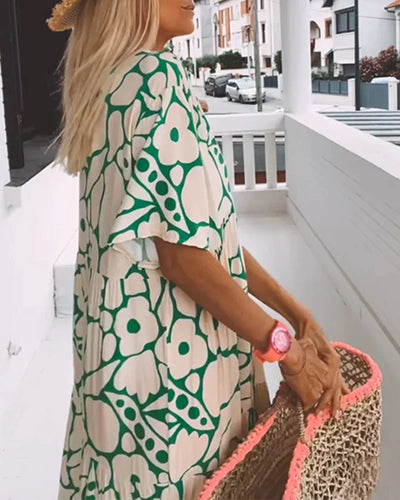 Robe décontractée à col en V et à motifs