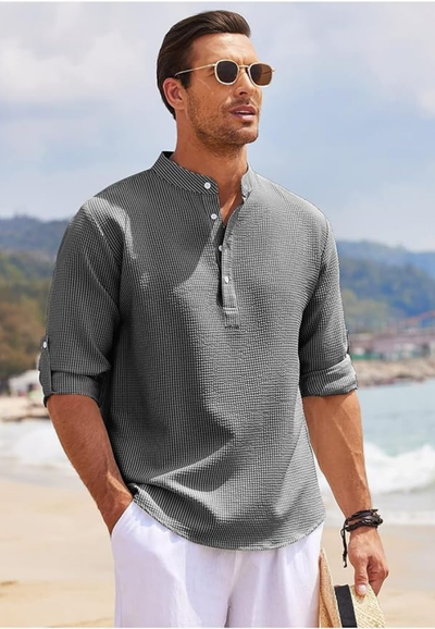 Cedy | Chemise à manches retroussées et col montant pour Hommes | Longue