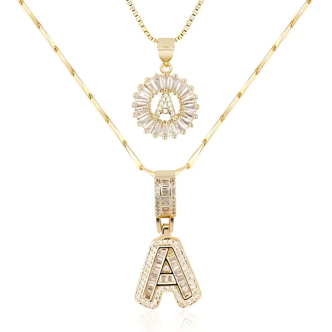 Rosa™ | Parure élégante avec moissanite et pendentif initiale doré