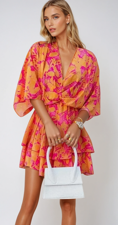 Noémie - Robe d'été à volants, longueur mini et décolleté en V