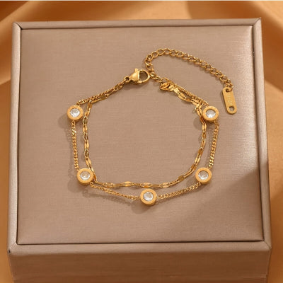 🇫🇷 Bracelet doré double couche style français