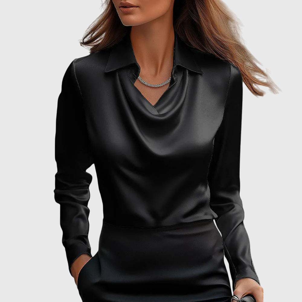 Sylvie | Blouse avec un éclat luxueux et un col plissé
