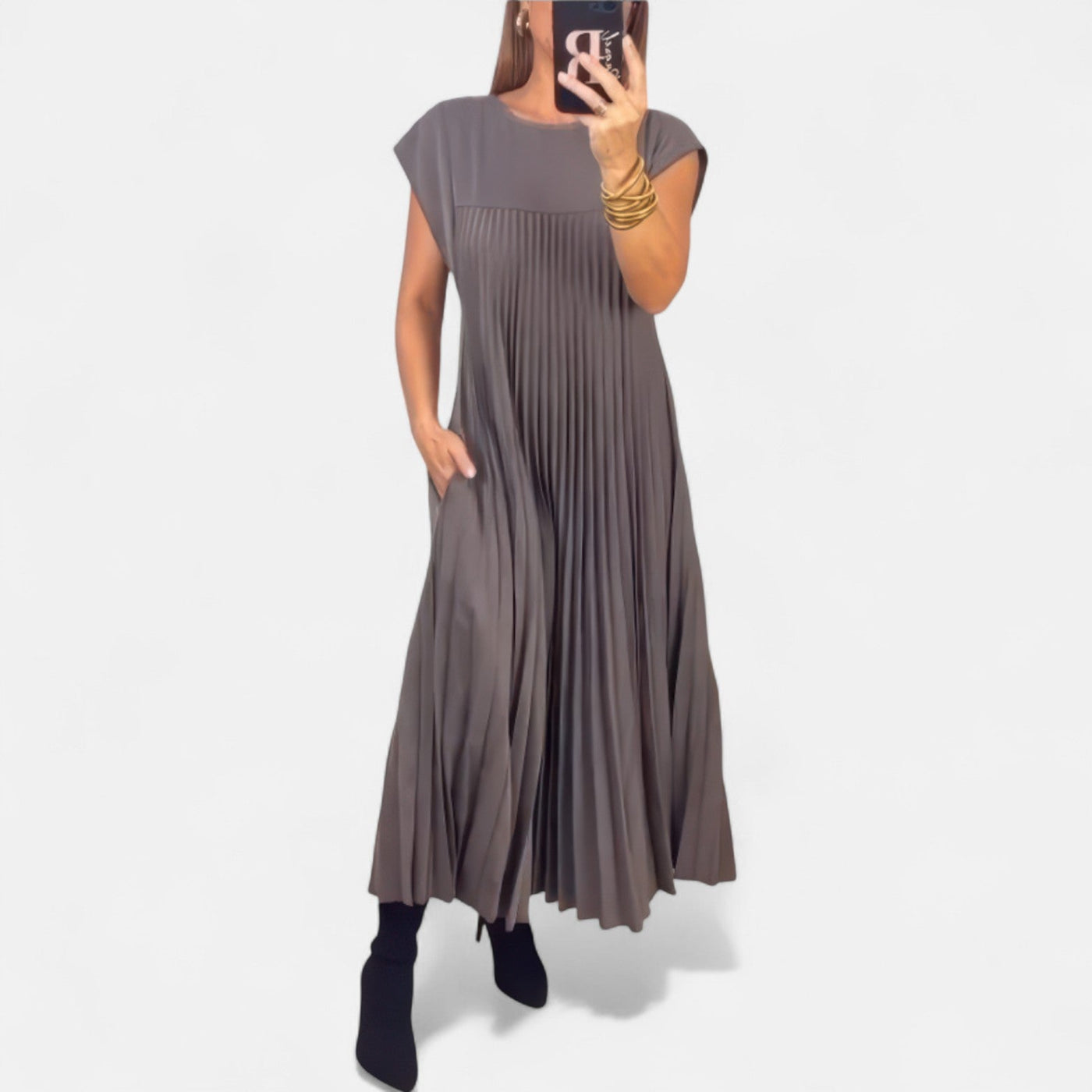 Edmonton Essence™ | Chic Pleated Dress + FREE Forever Bonded Bracelets