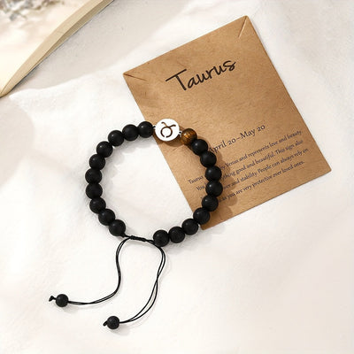 Bracelet Zodiaque en Perles Noires – Ajustable et Élégant