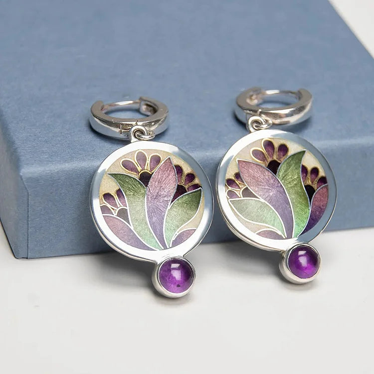 Boucles d'oreilles Boho en argent avec cristaux violets