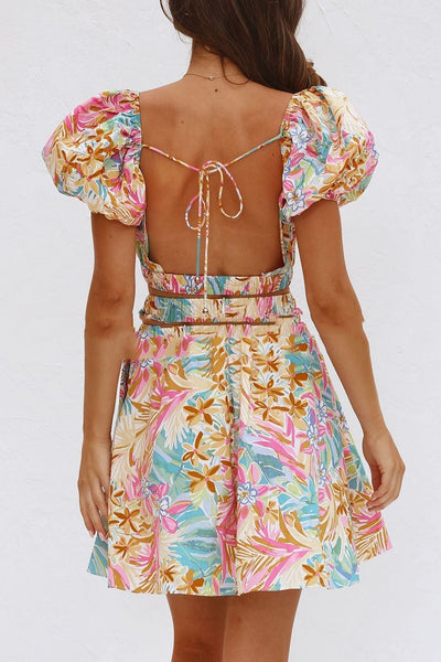 Robe courte à imprimé floral et encolure froncée - Valeria