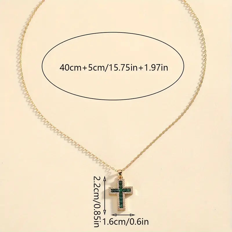 Collier Pendentif Croix Émeraude Solène | Or 18K