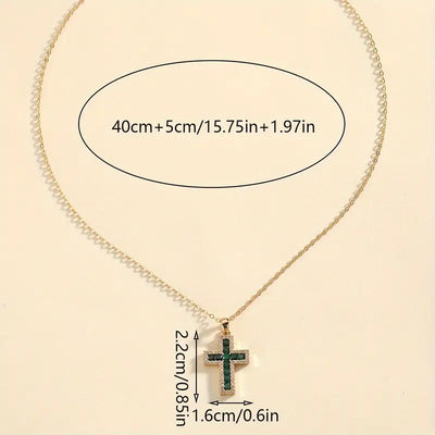 Collier Pendentif Croix Émeraude Solène | Or 18K