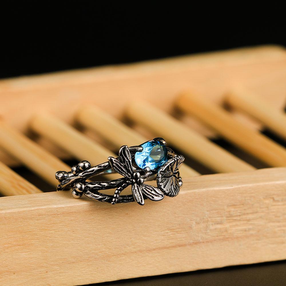 Bague libellule Lotus Gem faite à la main