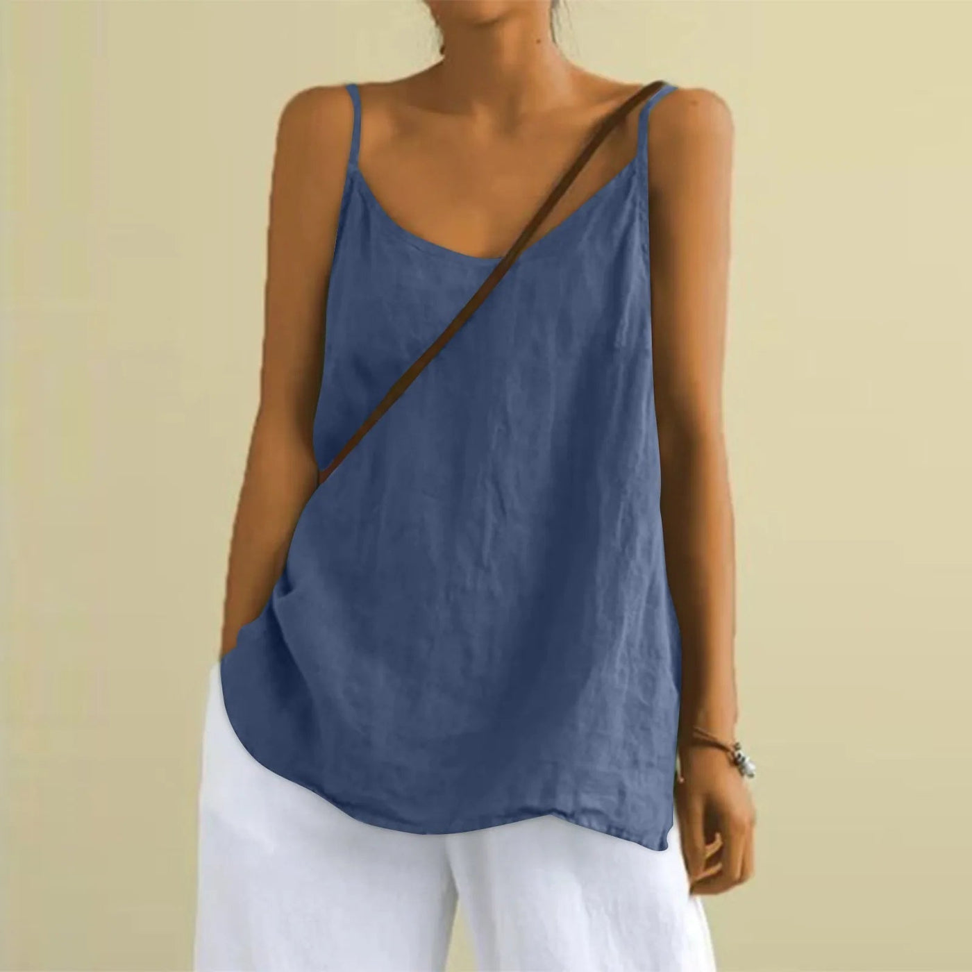 Top Sans Manches En Coton et Lin Pour Femmes