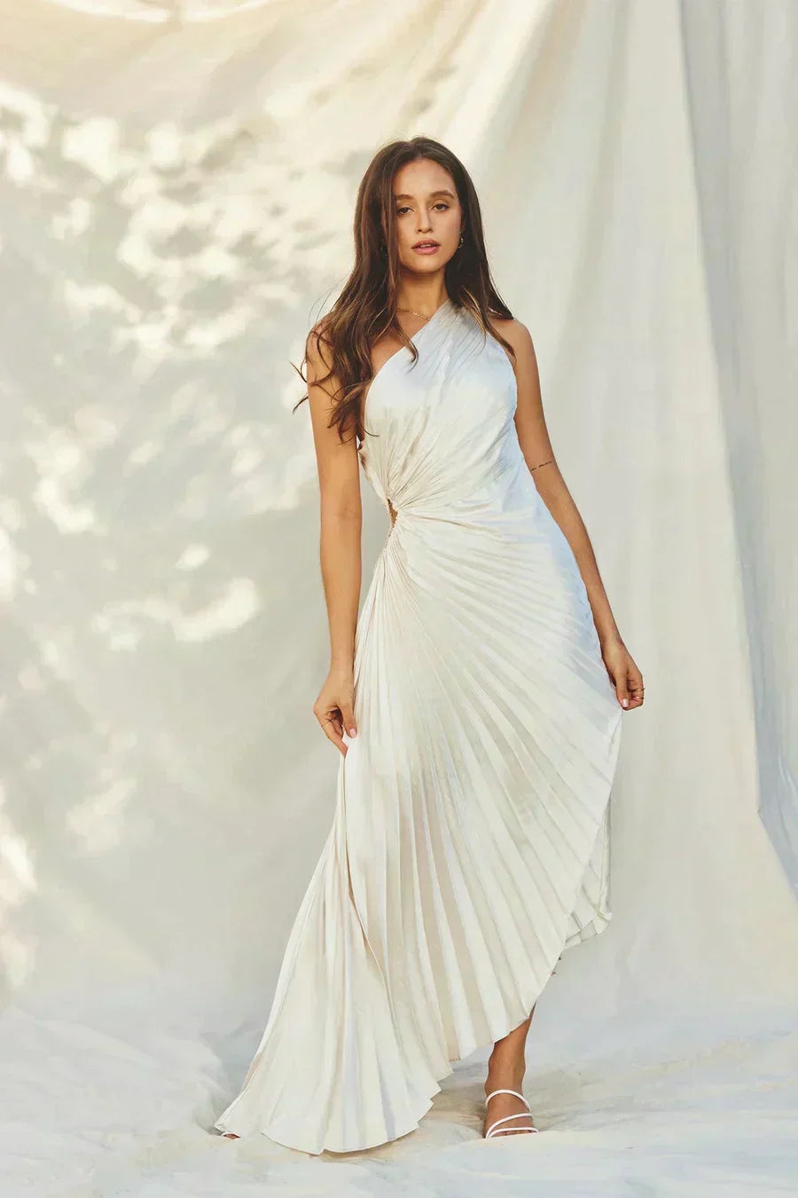 Sylviana - Robe midi à plis et une épaule
