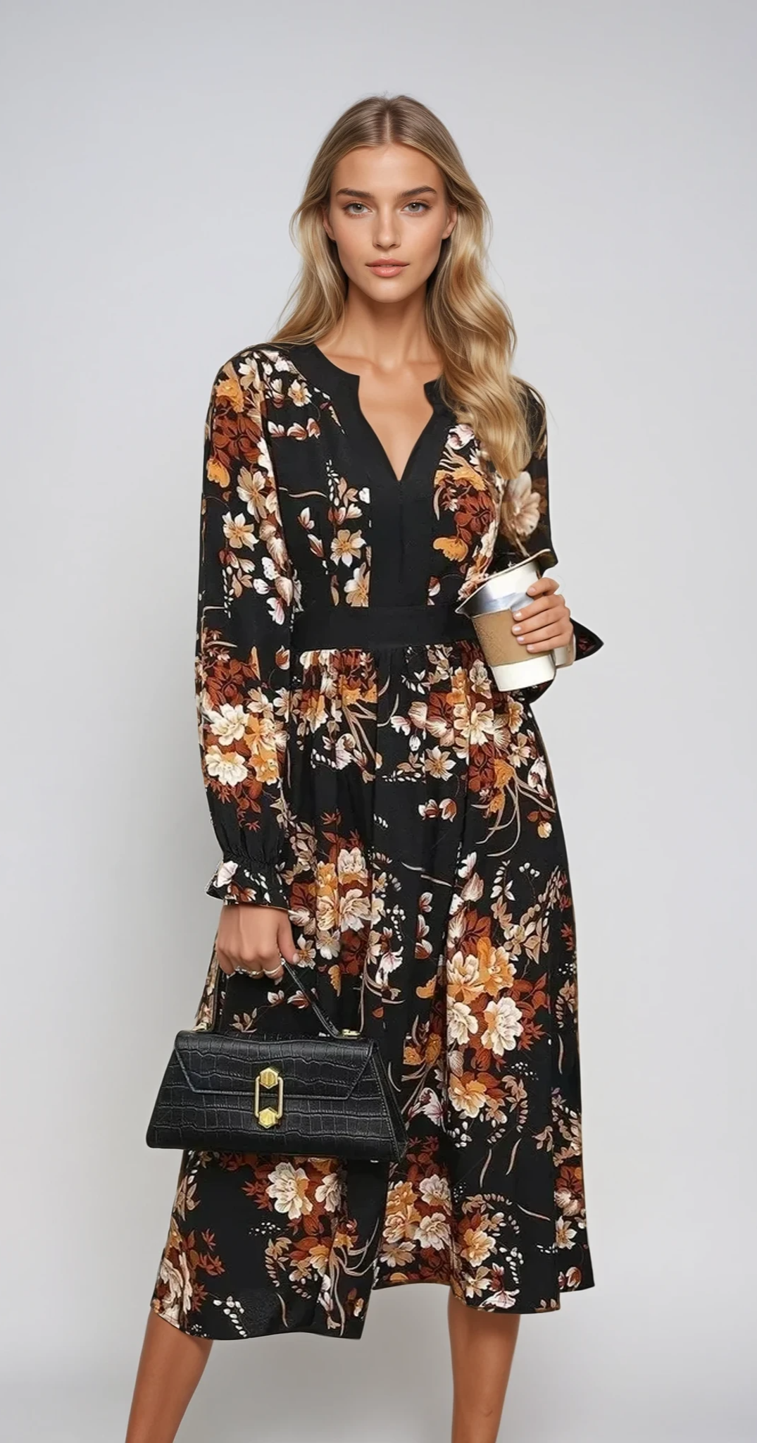 Jacqueline - Notched Neck Robe midi en tissu léger