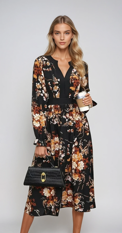 Jacqueline - Notched Neck Robe midi en tissu léger