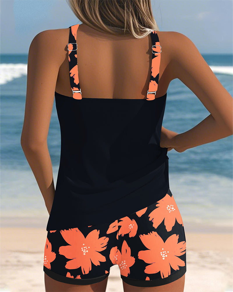 Tankini U-Cou Sans Manches Imprimé Culotte Boxer