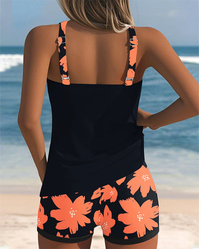 Tankini U-Cou Sans Manches Imprimé Culotte Boxer