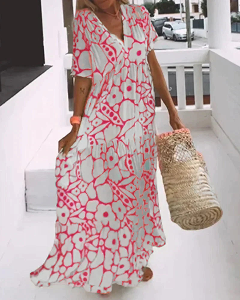 Robe décontractée à col en V et à motifs