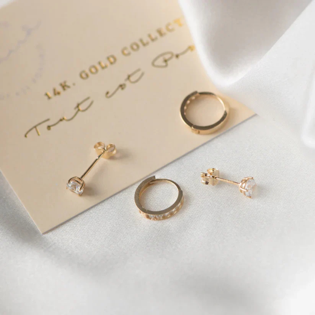 Olivia™ | Parure de boucles d’oreilles luxueuse avec effet Brillane et 14 carats dorée