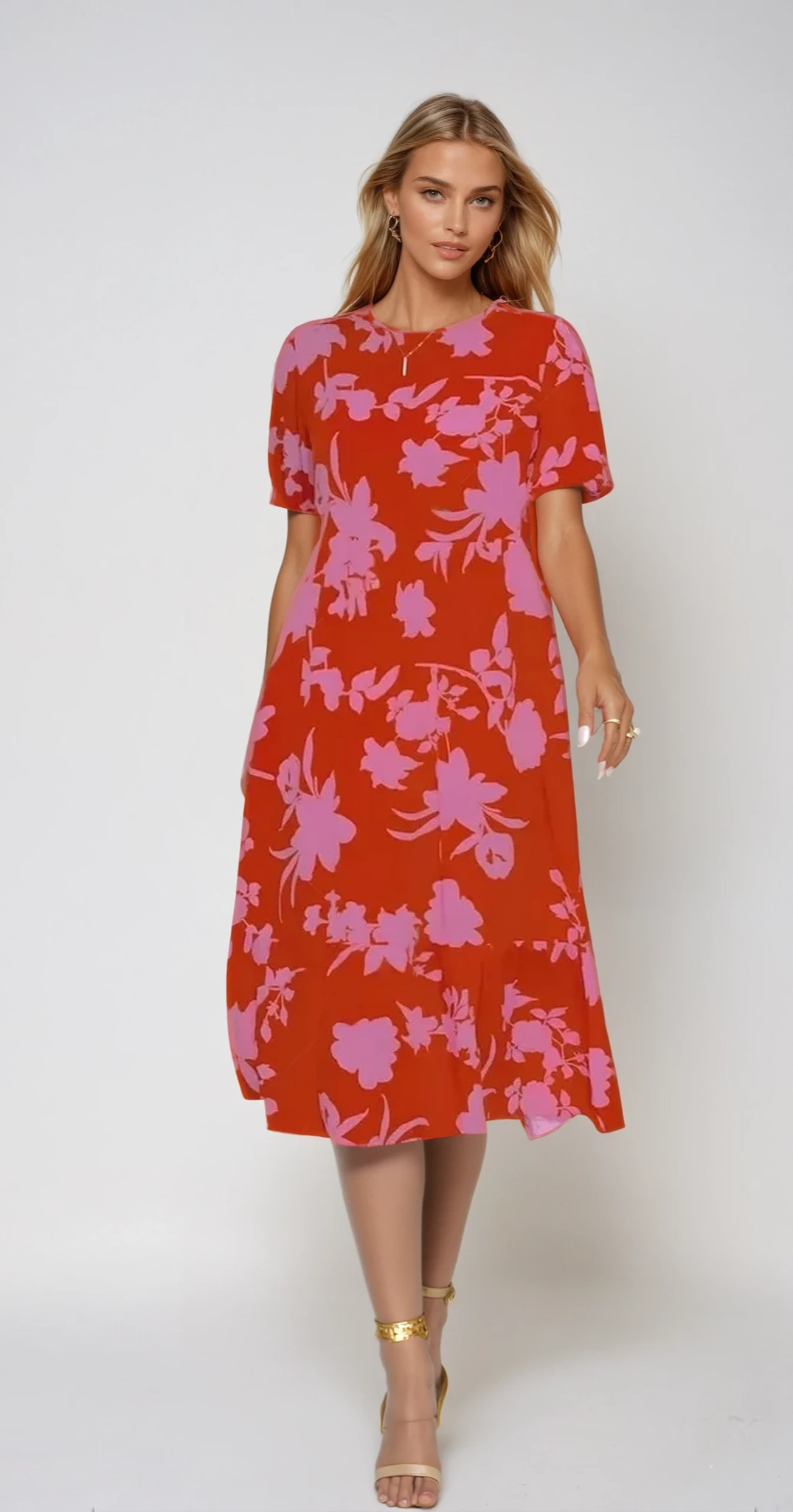 Jade - Robe midi à manches bouffantes et motif floral