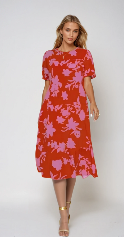 Jade - Robe midi à manches bouffantes et motif floral