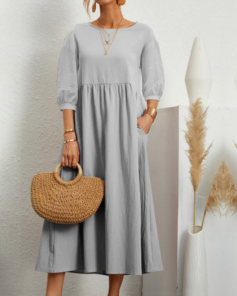 Robe Midi pour Femme avec Col Rond et Poches