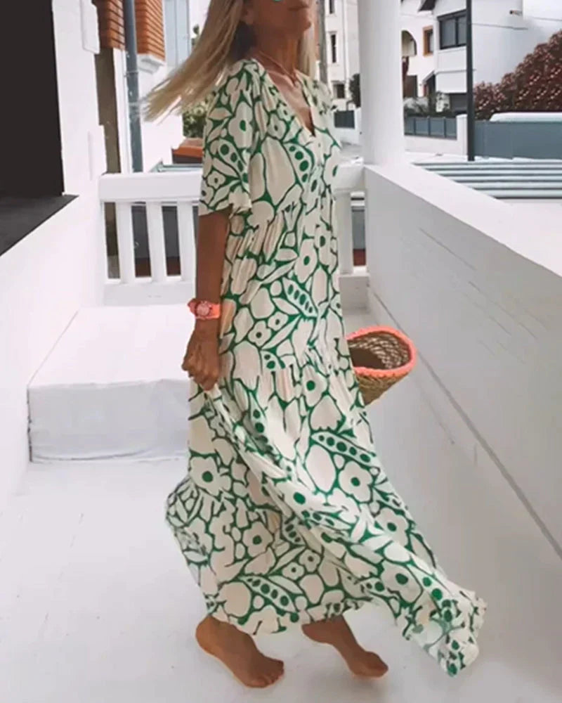 Robe décontractée à col en V et à motifs