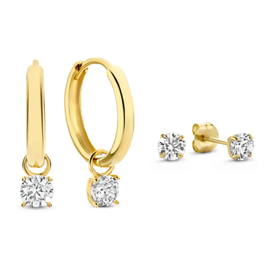 Michaela™ | Parure de boucles d’oreilles intemporelle avec pierres et finition dorée précieuse