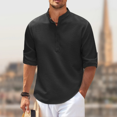 Cassien | Chemise Col Montant Pour Hommes | Manches Longues