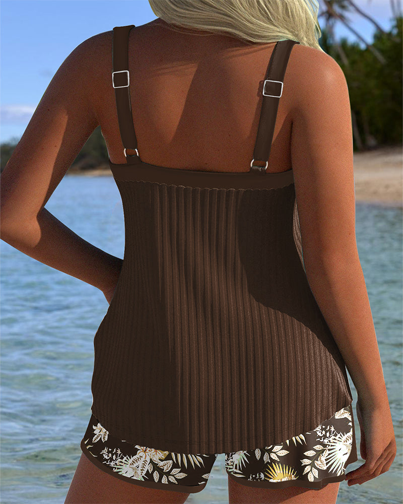 Tankini Rayé Deux Pièces Short de Plage