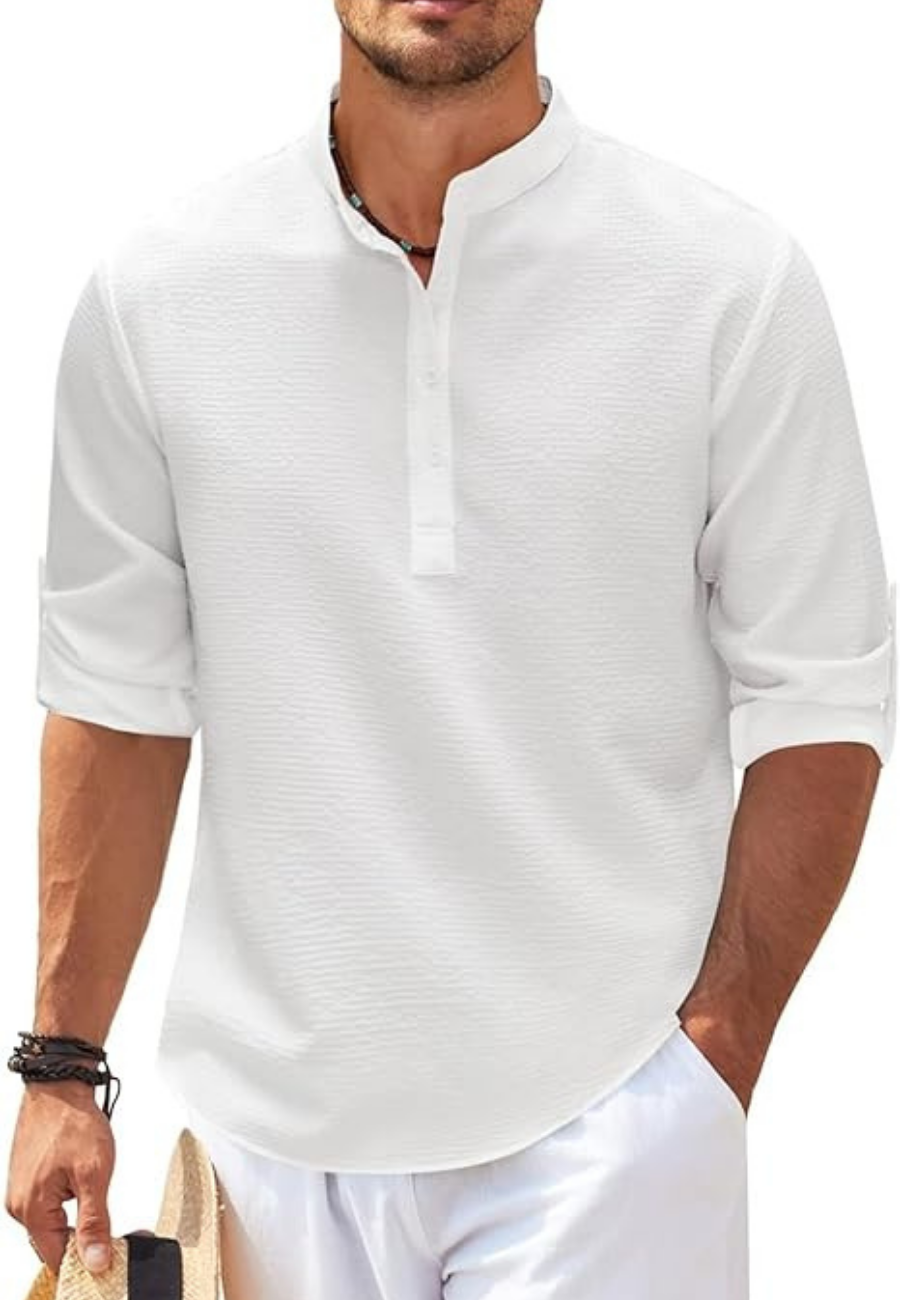 Cedy | Chemise à manches retroussées et col montant pour Hommes | Longue