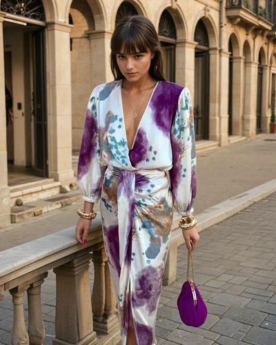 Mellan | Robe longue à col en V pour femme | Élégante
