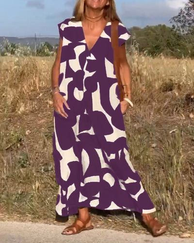 Juliette - Robe maxi col V imprimée et manches papillon