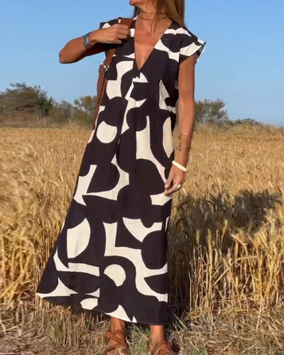 Juliette - Robe maxi col V imprimée et manches papillon