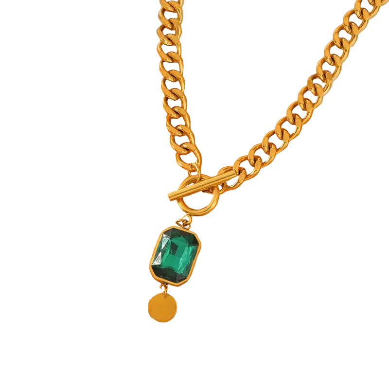 Collier Pendentif Émeraude à Grosse Chaîne | Or 18K