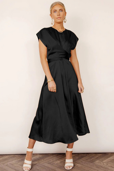 Isabelle - Robe en satin avec drapé croisé et décolleté en V