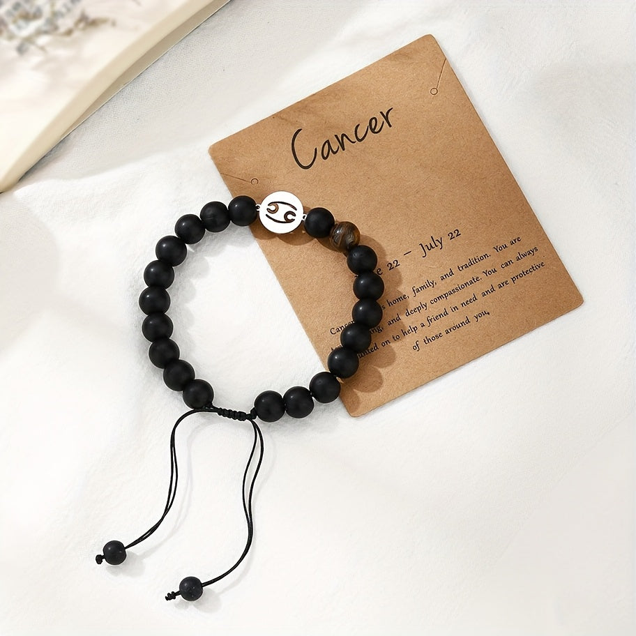 Bracelet Zodiaque en Perles Noires – Ajustable et Élégant