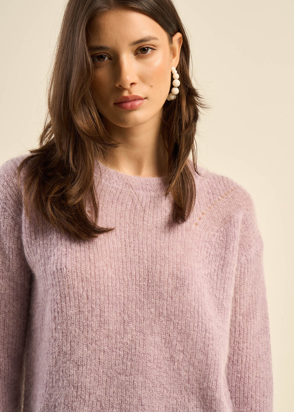Pull col rond à détails tricotés