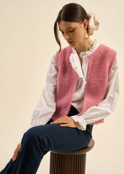 Gilet sans manches en mohair fils métallisés