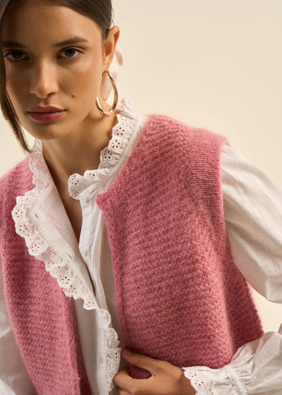 Gilet sans manches en mohair fils métallisés