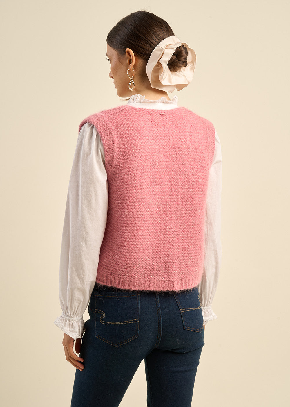 Gilet sans manches en mohair fils métallisés