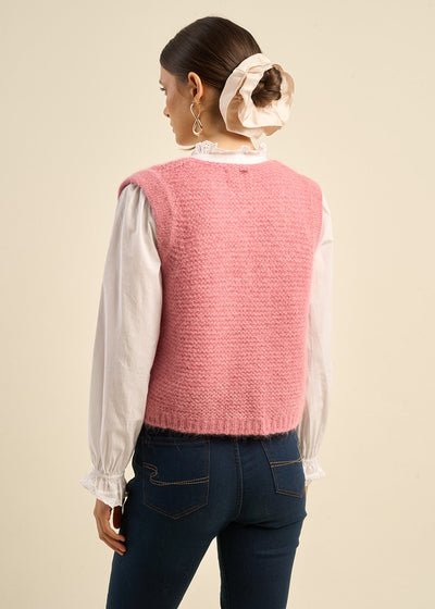 Gilet sans manches en mohair fils métallisés