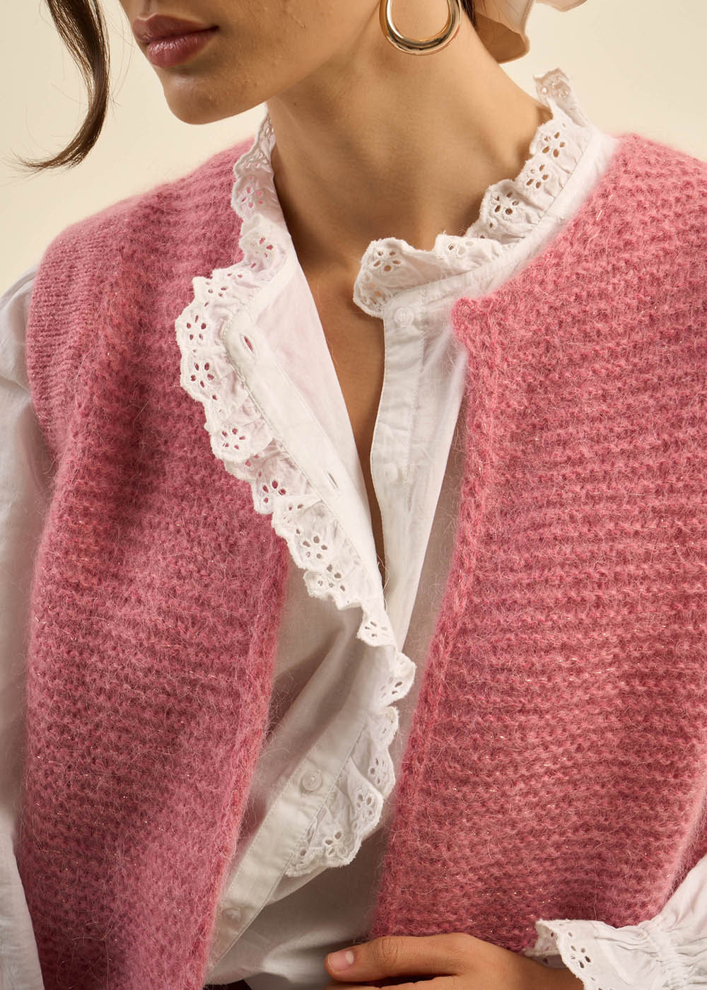 Gilet sans manches en mohair fils métallisés