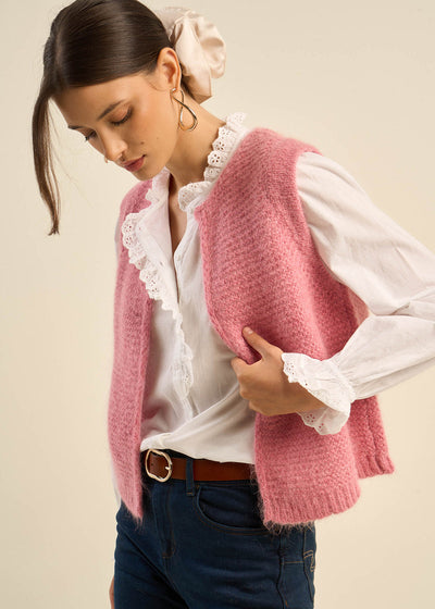 Gilet sans manches en mohair fils métallisés