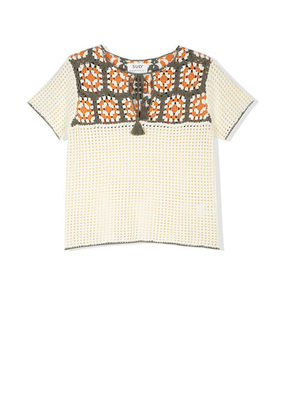 Top en crochet à manches courtes