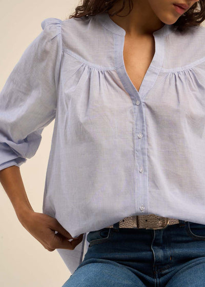 Chemise en coton avec col tunisien et détails froncés