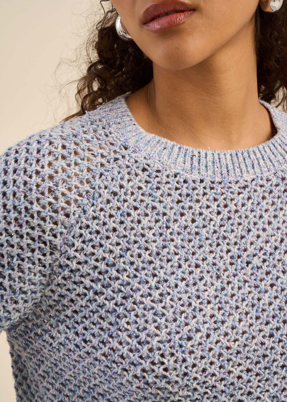 Pull maille multicolore et lurex manches 3/4