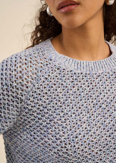 Pull maille multicolore et lurex manches 3/4