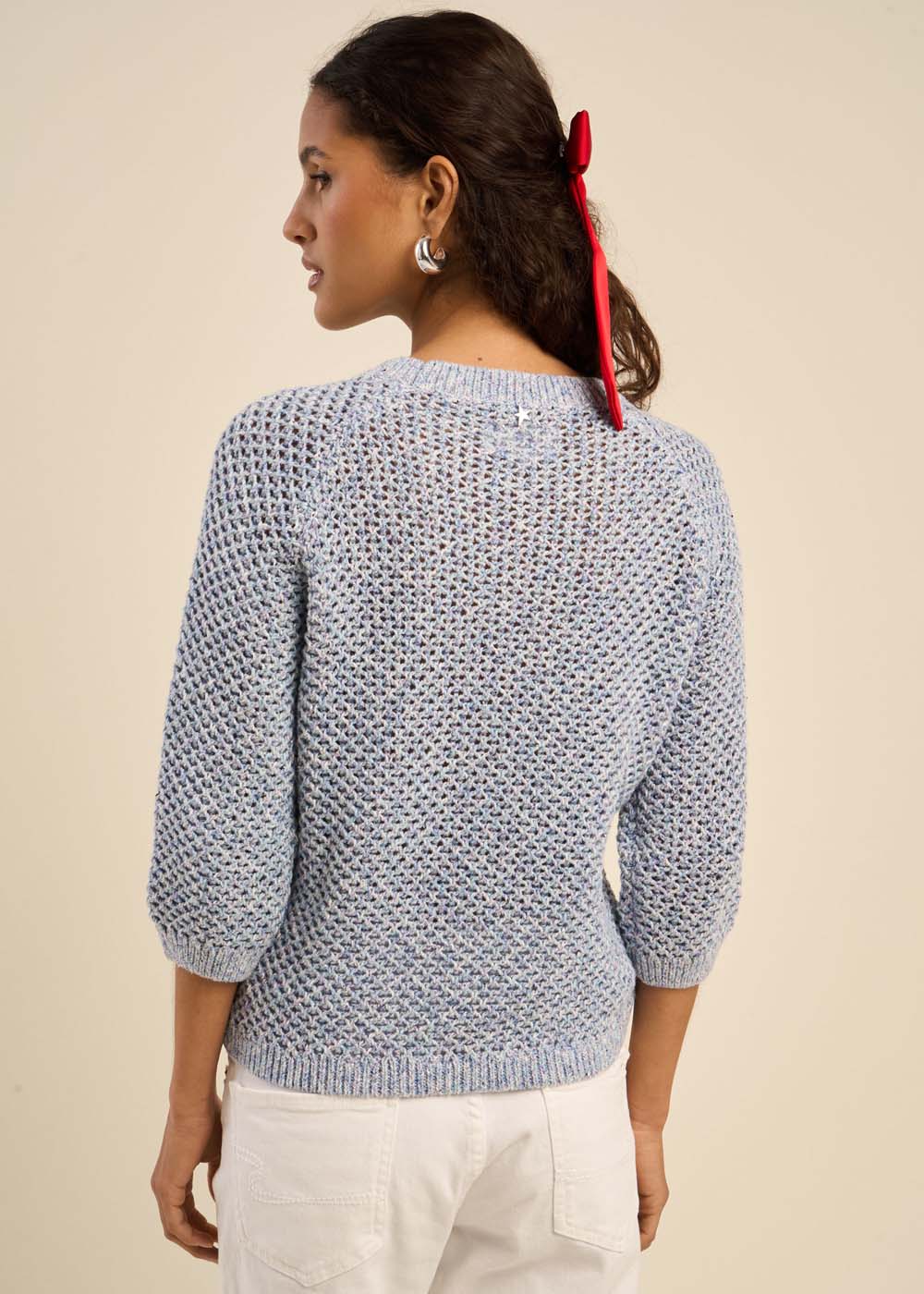 Pull maille multicolore et lurex manches 3/4