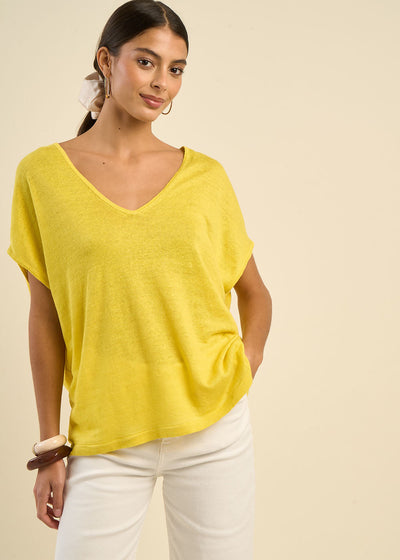 Pull sans manches col V 100% lin