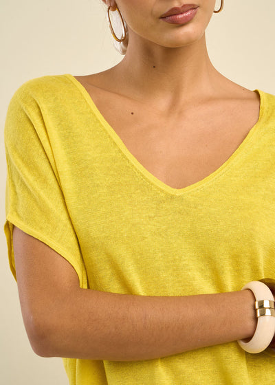 Pull sans manches col V 100% lin